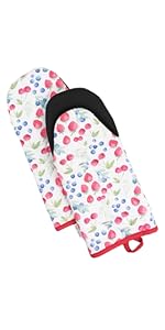 Heat Resistant Designer Kitchen Oven Mitts with Neoprene Non-Slip Grips and Hanging Loops | Set of 2 100% Cotton Long Sleeve Kitchen Oven Mitts | 5.5