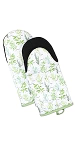 Heat Resistant Designer Kitchen Oven Mitts with Neoprene Non-Slip Grips and Hanging Loops | Set of 2 100% Cotton Long Sleeve Kitchen Oven Mitts | 5.5