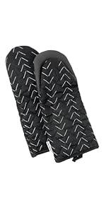 Heat Resistant Designer Kitchen Oven Mitts with Neoprene Non-Slip Grips and Hanging Loops | Set of 2 100% Cotton Long Sleeve Kitchen Oven Mitts | 5.5