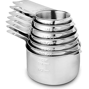 Measuring Cups Stainless Steel 7 Piece Stackable Set for Dry or Liquid Ingredients Measurement - Kitchen Gadgets & Utensils Metal Measuring Cups Best for Cooking & Baking