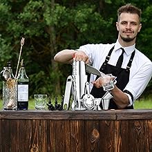 NutriChef Mixology Bartender Cocktail Shaker Set - Includes 15 & 30 oz Stainless Steel Shakers, 6 Bottle Pourers & More - Essential Martini Making Kit - Drink Mixing Set - 15 Piece Cocktail Bar Set