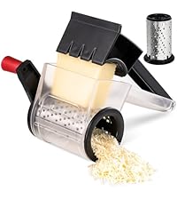 Cheese Grater Rotary, Rotary Grater for Kitchen, Kitchen Grater Vegetable Slicer with 3 Drum Blades, Fast Cutting Cheese Shredder for Vegetables and Nuts
