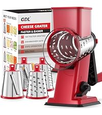 Cheese Grater Rotary, Rotary Grater for Kitchen, Kitchen Grater Vegetable Slicer with 3 Drum Blades, Fast Cutting Cheese Shredder for Vegetables and Nuts