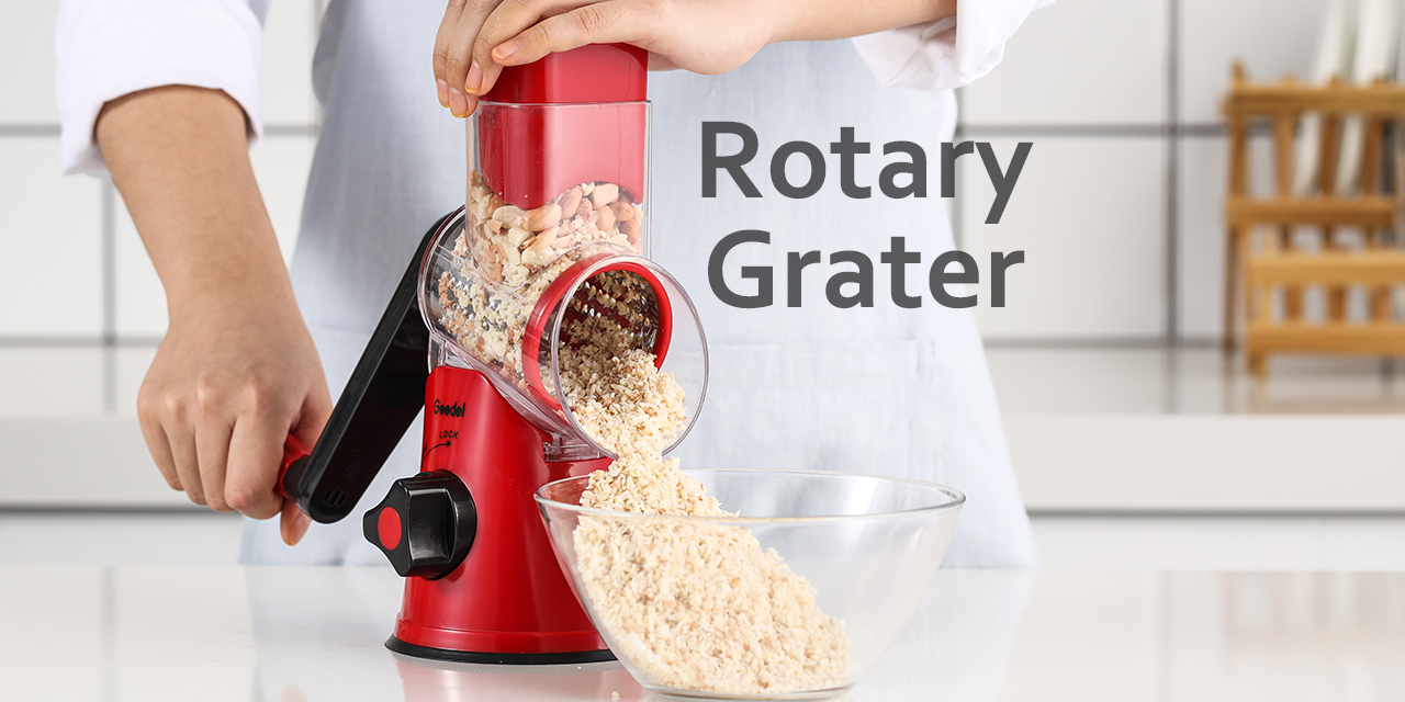 Cheese Grater Rotary, Rotary Grater for Kitchen, Kitchen Grater Vegetable Slicer with 3 Drum Blades, Fast Cutting Cheese Shredder for Vegetables and Nuts