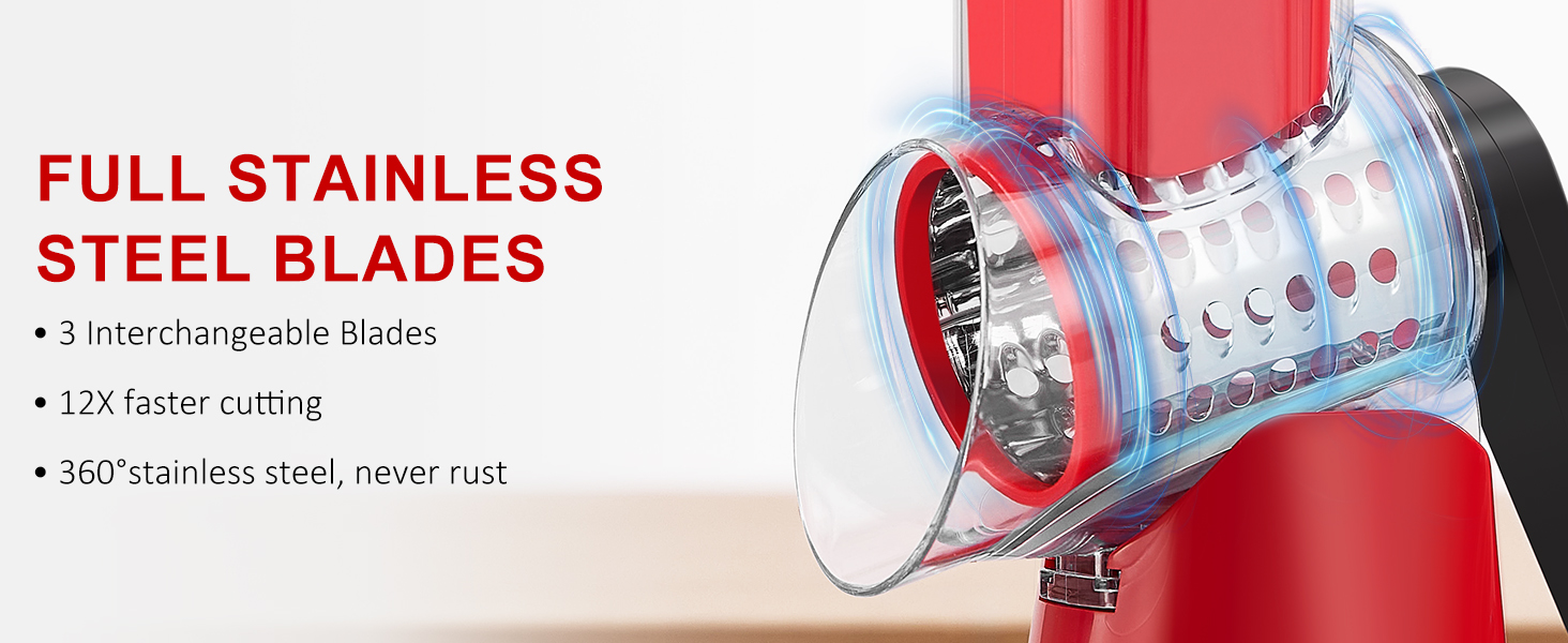 Cheese Grater Rotary, Rotary Grater for Kitchen, Kitchen Grater Vegetable Slicer with 3 Drum Blades, Fast Cutting Cheese Shredder for Vegetables and Nuts