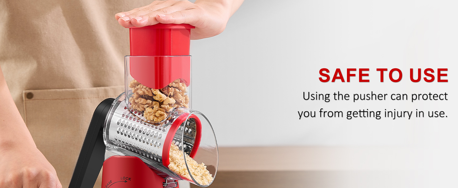 Cheese Grater Rotary, Rotary Grater for Kitchen, Kitchen Grater Vegetable Slicer with 3 Drum Blades, Fast Cutting Cheese Shredder for Vegetables and Nuts