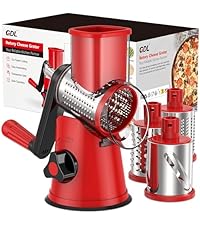 Cheese Grater Rotary, Rotary Grater for Kitchen, Kitchen Grater Vegetable Slicer with 3 Drum Blades, Fast Cutting Cheese Shredder for Vegetables and Nuts