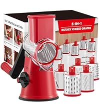 Cheese Grater Rotary, Rotary Grater for Kitchen, Kitchen Grater Vegetable Slicer with 3 Drum Blades, Fast Cutting Cheese Shredder for Vegetables and Nuts