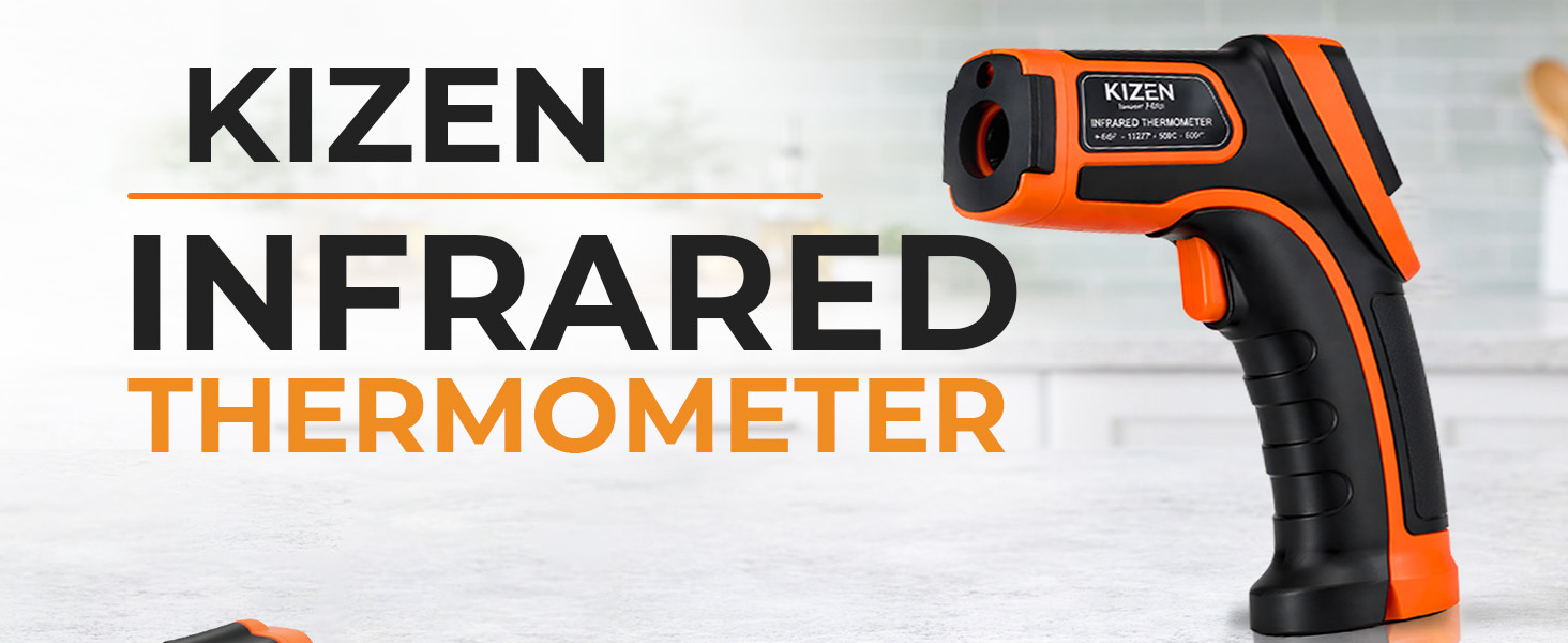 Kizen Infrared Temperature Gun - Handheld Surface Infrared Thermometer for Griddle, Grill, Pizza Oven, Candy, & A/C - Laser Thermometer Gun -58F to 1112F - Surface Temp Gun