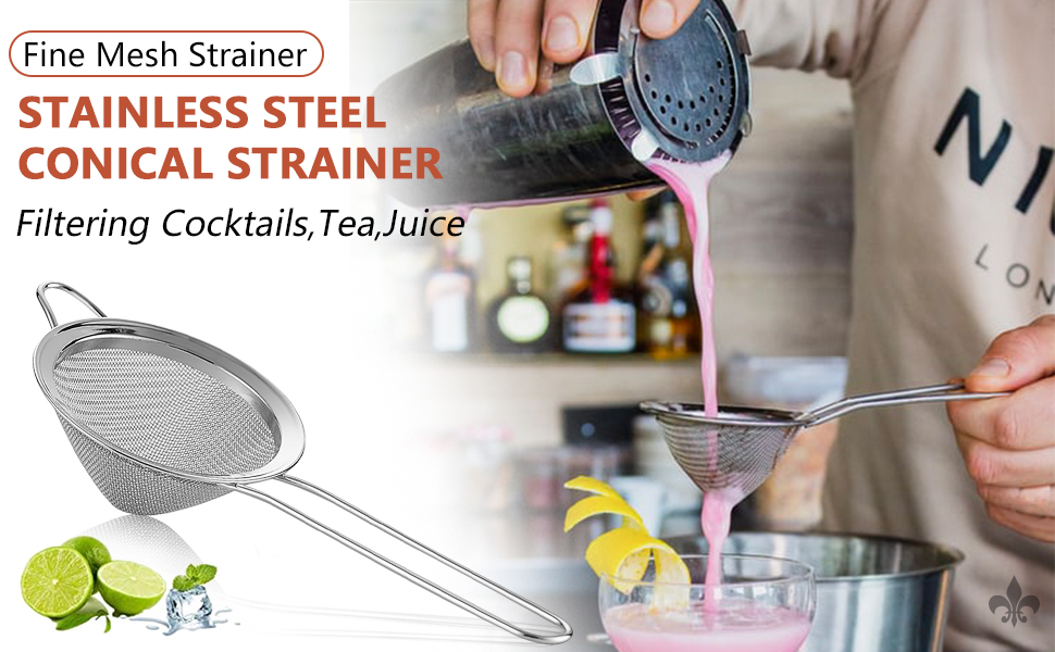 Fine Mesh Strainer For Bar -Stainless Steel Conical Strainer For Cocktail Drink Bar Strainers Bartender Bar Tool, 3.5