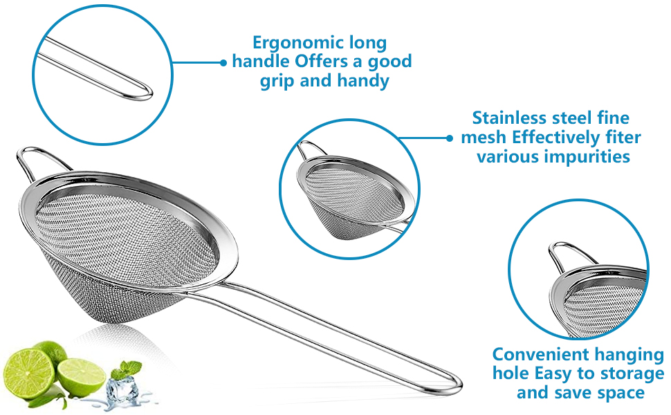 Fine Mesh Strainer For Bar -Stainless Steel Conical Strainer For Cocktail Drink Bar Strainers Bartender Bar Tool, 3.5