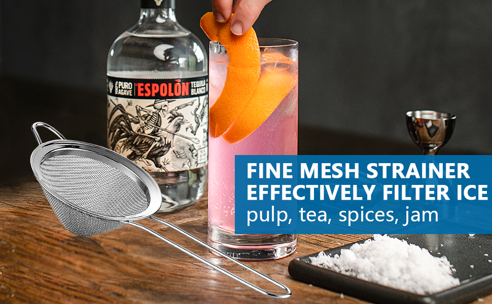 Fine Mesh Strainer For Bar -Stainless Steel Conical Strainer For Cocktail Drink Bar Strainers Bartender Bar Tool, 3.5