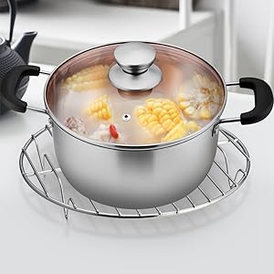 TeamFar Round Cooling Rack Set of 3, 7½ & 9 & 10½ Inch, Stainless Steel Round Baking Steaming Rack Set, Fit for Air fryer/Oven/Pot/Cake Pan/Pressure Cooker, Healthy & Mirror Finish, Dishwasher Safe