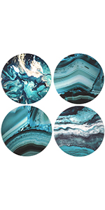 Lahome Marble Pattern Coasters - Round Drinks Absorbent Stone Coaster Set with Ceramic Stone and Cork Base for Kinds of Mugs and Cups (Blue, Set of 6)