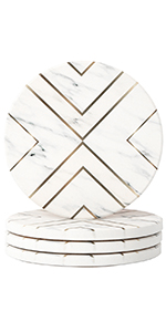 Lahome Marble Pattern Coasters - Round Drinks Absorbent Stone Coaster Set with Ceramic Stone and Cork Base for Kinds of Mugs and Cups (Blue, Set of 6)