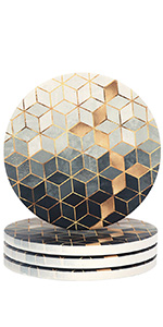 Lahome Marble Pattern Coasters - Round Drinks Absorbent Stone Coaster Set with Ceramic Stone and Cork Base for Kinds of Mugs and Cups (Blue, Set of 6)