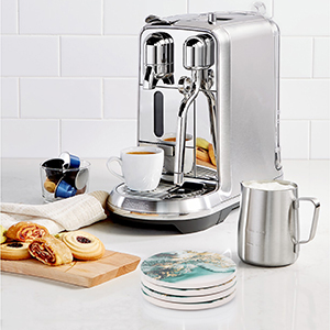 Lahome Marble Pattern Coasters - Round Drinks Absorbent Stone Coaster Set with Ceramic Stone and Cork Base for Kinds of Mugs and Cups (Blue, Set of 6)