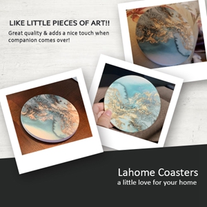 Lahome Marble Pattern Coasters - Round Drinks Absorbent Stone Coaster Set with Ceramic Stone and Cork Base for Kinds of Mugs and Cups (Blue, Set of 6)