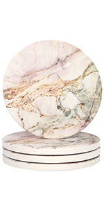 Lahome Marble Pattern Coasters - Round Drinks Absorbent Stone Coaster Set with Ceramic Stone and Cork Base for Kinds of Mugs and Cups (Blue, Set of 6)