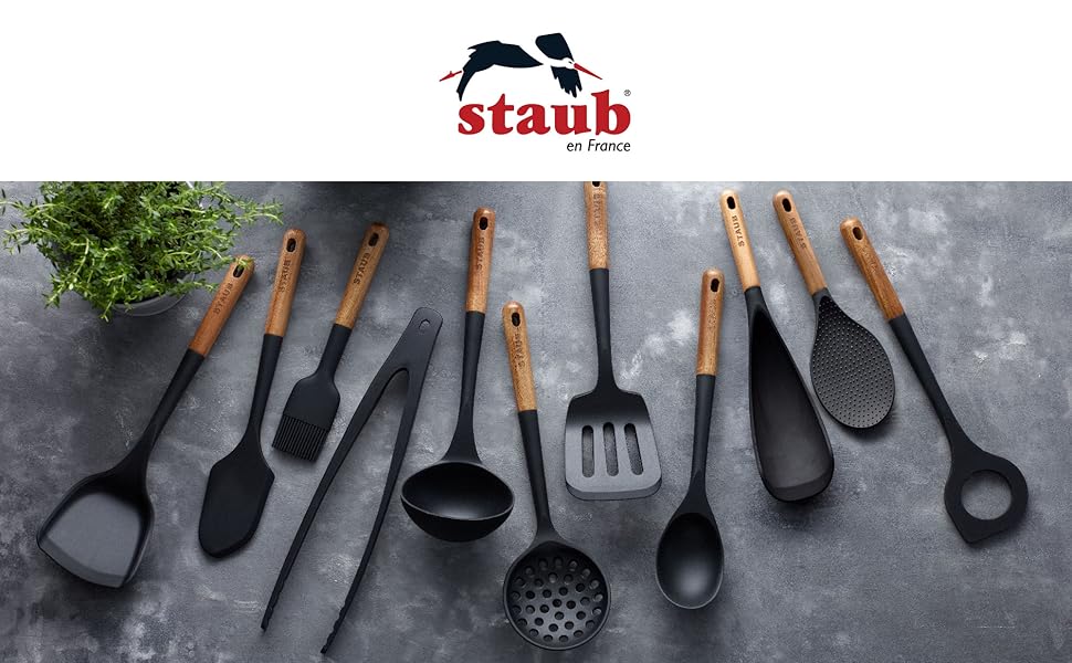 STAUB Tongs, 12.25-inch, Great for Flipping or Turning Foods, Durable BPA-Free Matte Black Silicone, Safe for Nonstick Cooking Surfaces
