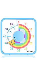 Secura 60-Minute Visual Countdown Timer, 7.5-Inch Oversize Classroom Visual Timer for Kids and Adults, Durable Mechanical Kitchen Timer Clock with Magnetic Backing (Blue)