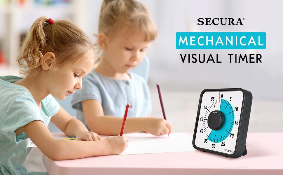 Secura 60-Minute Visual Countdown Timer, 7.5-Inch Oversize Classroom Visual Timer for Kids and Adults, Durable Mechanical Kitchen Timer Clock with Magnetic Backing (Blue)