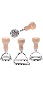 MASTER FENG Ravioli Stamp Maker Cutter with Roller Wheel Set, Mold with Wooden Handle and Fluted Edge, Pasta Press Kitchen Attachment (MF-12456)