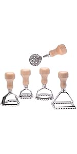 MASTER FENG Ravioli Stamp Maker Cutter with Roller Wheel Set, Mold with Wooden Handle and Fluted Edge, Pasta Press Kitchen Attachment (MF-12456)