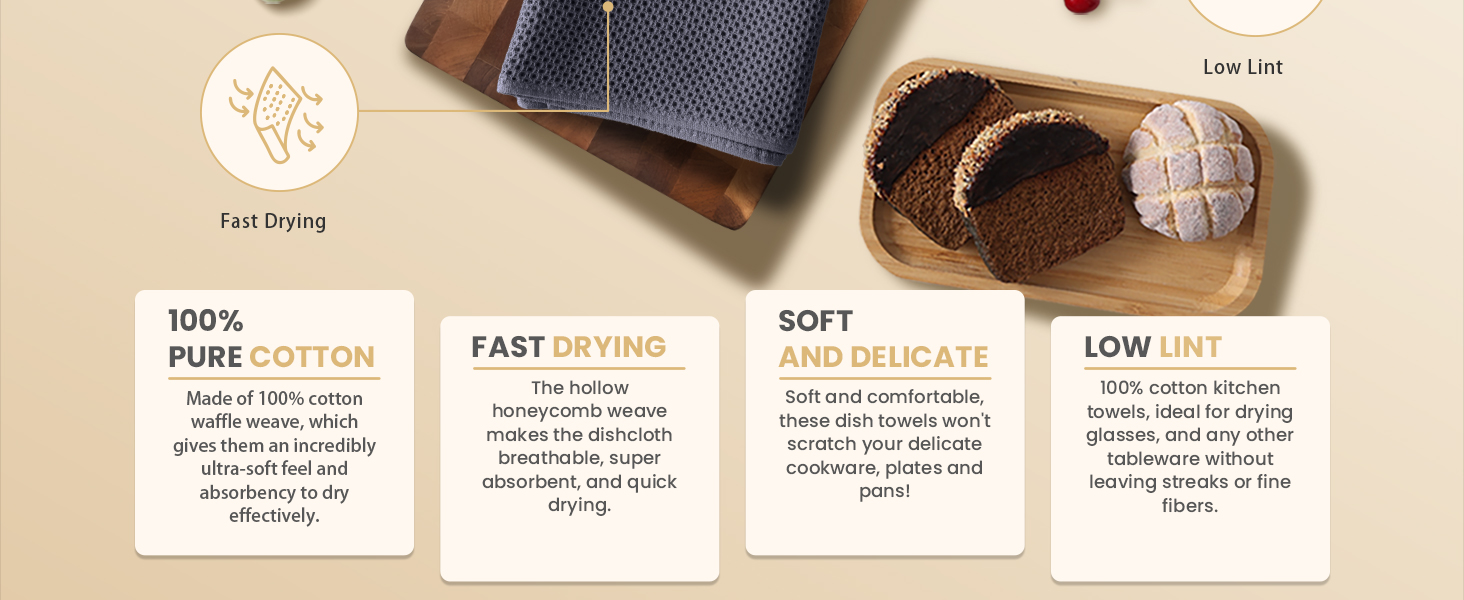 Homaxy 100% Cotton Waffle Weave Kitchen Dish Cloths, Ultra Soft Absorbent Quick Drying Dish Towels, 12 x 12 Inches, 6-Pack, Beige