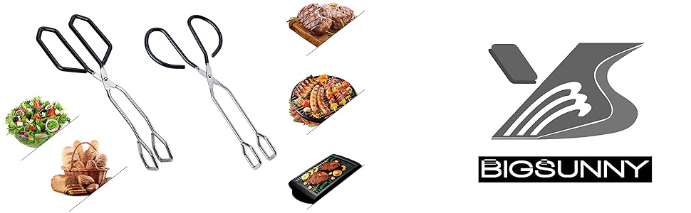 MSY BIGSUNNY Stainless Steel Scissor Tongs Heavy Duty Cooking Tongs with Soft Handles (1, red 10