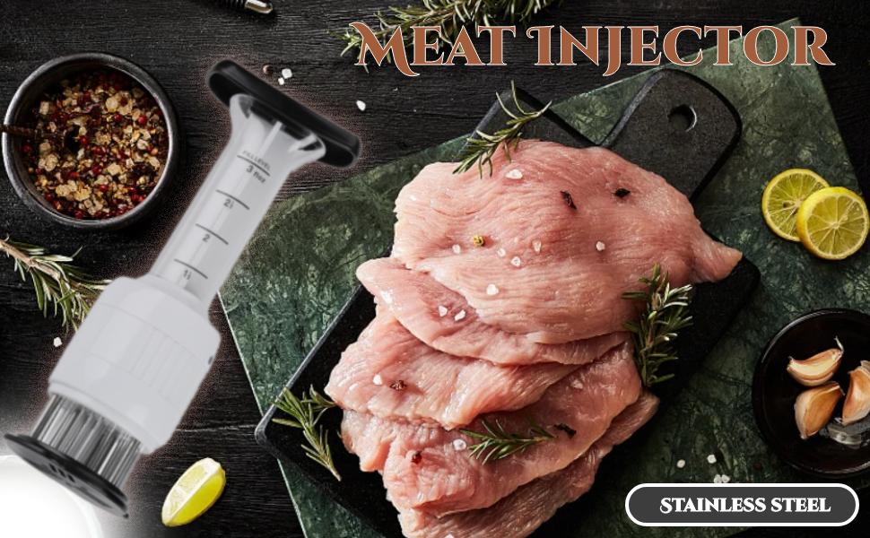 Stainless steel Marinade Meat Injector, Marinade Tenderizer Injector Needle Flavor Syringe Cooking Meat Poultry Turkey Chicken BBQ