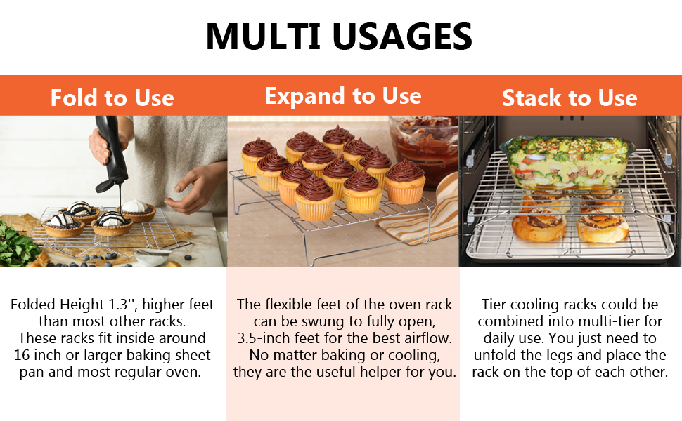 P&P CHEF Cooling Rack, 5-Tier Stainless Steel Stackable Baking Cooking Racks for Cooling Roasting Grilling, Collapsible & Heavy Duty, Oven Safe & Easy Clean, 15