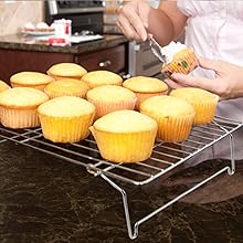 P&P CHEF Cooling Rack, 5-Tier Stainless Steel Stackable Baking Cooking Racks for Cooling Roasting Grilling, Collapsible & Heavy Duty, Oven Safe & Easy Clean, 15