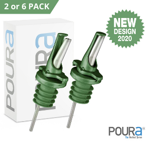 Olive Oil Spout for Olive Oil Dispenser - UK Patented Oil Pourer - Mid Flow Shut Off for Accurate Measurement - One Handed Open & Close Cap Keeps Oil Fresh and Prevents Oxidization - Green 6 Pack