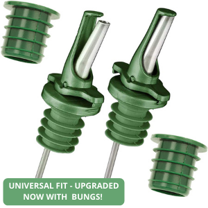 Olive Oil Spout for Olive Oil Dispenser - UK Patented Oil Pourer - Mid Flow Shut Off for Accurate Measurement - One Handed Open & Close Cap Keeps Oil Fresh and Prevents Oxidization - Green 6 Pack