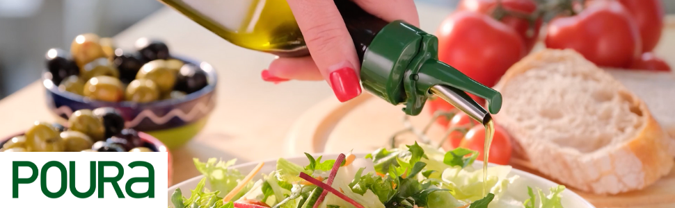 Olive Oil Spout for Olive Oil Dispenser - UK Patented Oil Pourer - Mid Flow Shut Off for Accurate Measurement - One Handed Open & Close Cap Keeps Oil Fresh and Prevents Oxidization - Green 6 Pack