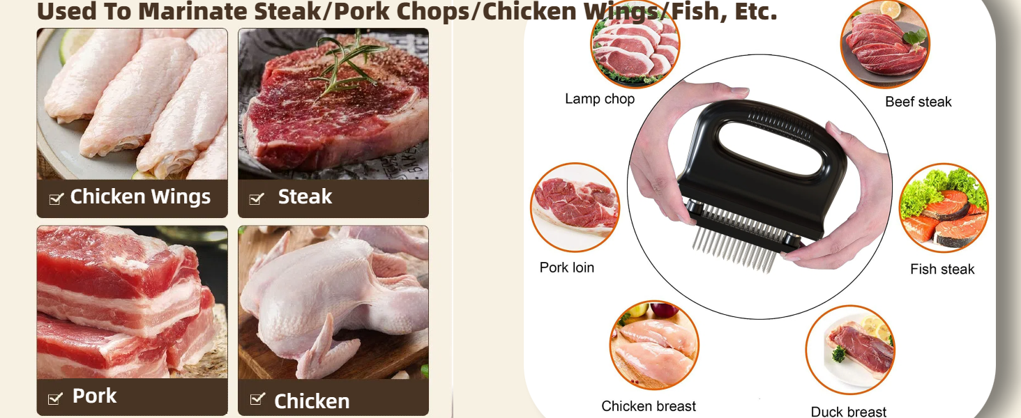 Meat Tenderizer Tool with 48 Stainless Steel Ultra Sharp Needle Blade Tenderizer for Tenderizing Steak, Beef with Cleaning Brush,Baking Kitchen Accessories