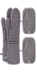 Set of 4 Oven Mitts and Pot Holders, 482 F Heat Resistant Hot Plate Moving Non-Slip Gloves for BBQ, Grill, Baking, Cooking, Oven, Microwave (Gray)