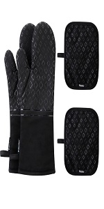 Set of 4 Oven Mitts and Pot Holders, 482 F Heat Resistant Hot Plate Moving Non-Slip Gloves for BBQ, Grill, Baking, Cooking, Oven, Microwave (Gray)