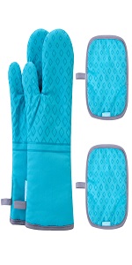 Set of 4 Oven Mitts and Pot Holders, 482 F Heat Resistant Hot Plate Moving Non-Slip Gloves for BBQ, Grill, Baking, Cooking, Oven, Microwave (Gray)