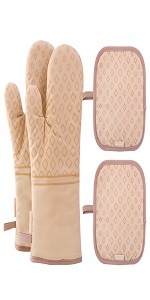 Set of 4 Oven Mitts and Pot Holders, 482 F Heat Resistant Hot Plate Moving Non-Slip Gloves for BBQ, Grill, Baking, Cooking, Oven, Microwave (Gray)