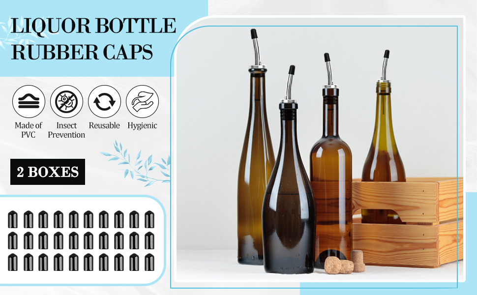 WXJ13 Pack of 200 Pourers Dust Covers with Box, Liquor Bottle Pour Spout Cover Rubber Caps, Black