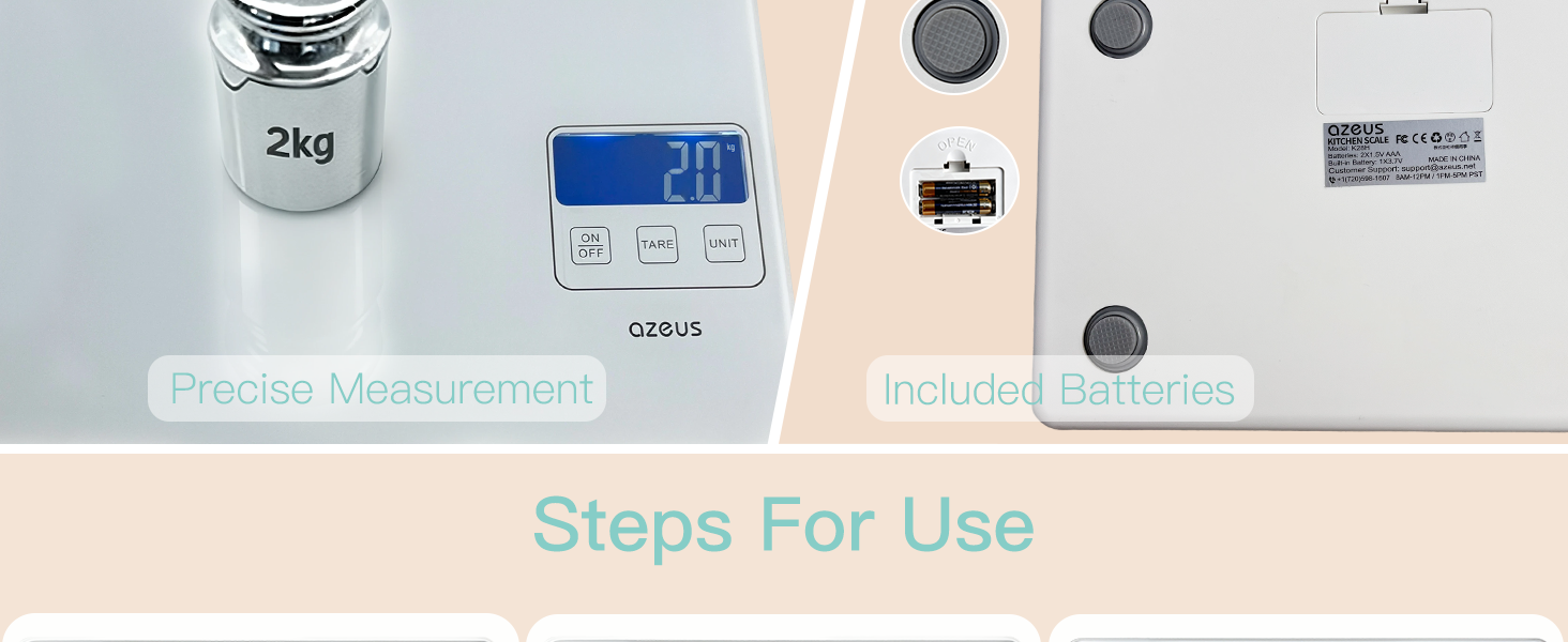 AZEUS Food Scale with USB Rechargeable, Digital Kitchen Scale with 6 Units, High Precision to 0.04 oz /11lbs Capacity, Weight Range from 3g-5000g (White)