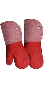 Oven Mitts Gloves 1 Pair Heat Resistant 480 ℉ Non Slip Clear Silicone Printed Rooster Comfortable Cotton Lining Kitchen Men Cooking Barbecue Machine Washable (Rooster, Black Mittens)