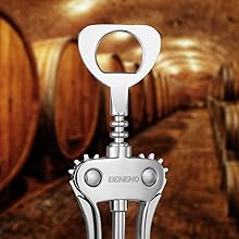 Beneno Wine Opener, Zinc Alloy Premium Wing Corkscrew with Multifunctional Bottles Opener, Sharp Wine Corkscrew with Ergonomic Non-Slip Wing Handle, Silver