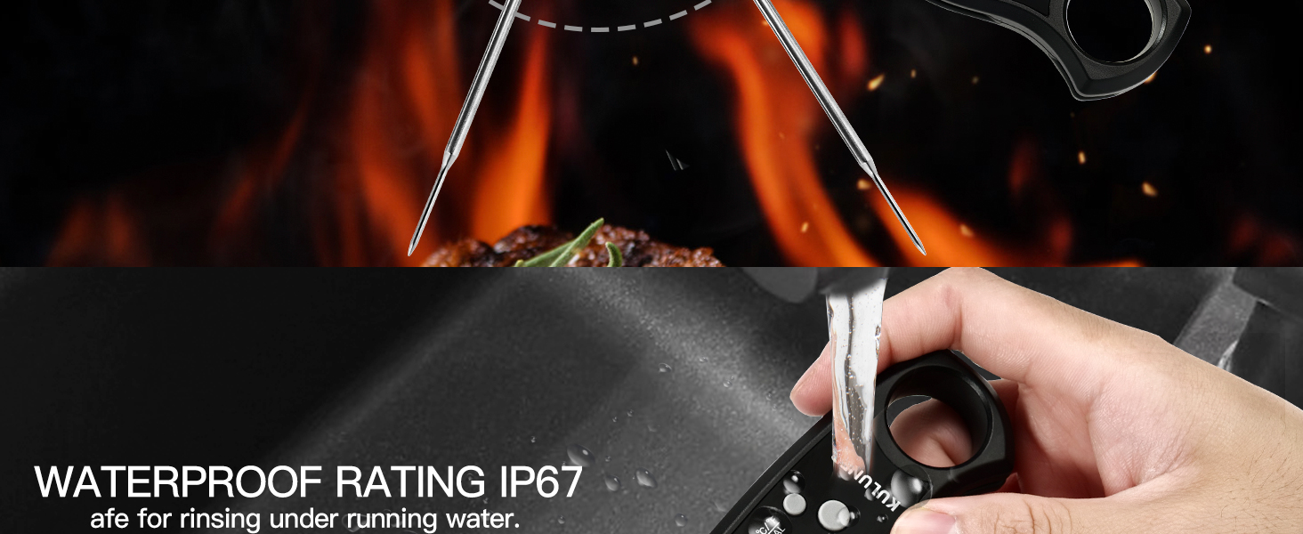 KULUNER TP-01 Waterproof Digital Instant Read Meat Thermometer with 4.6 Folding Probe Backlight Calibration Function for Cooking Food Candy, BBQ Grill, Liquids,Beef(Black)