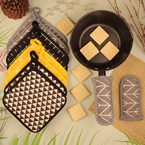 WinChange Oven Mitts and Potholders BBQ Gloves-Oven Mitts and Pot Holders Sets with Recycled Cotton Infill Silicone Non-Slip Cooking Gloves for Cooking Baking Grilling (4-Piece Set,Grey)