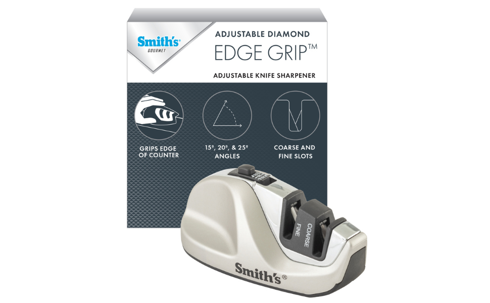 Smith's 51023 Adjustable Diamond Edge Grip Sharpener - Grey - Coarse & Fine Sharpeners - Compact - Stable Non-Slip Base – Pull Through Knife Sharpener