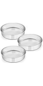 E-far 6 Inch Cake Pan Set of 3, Stainless Steel Round Smash Cake Baking Pans Tins, Non-Toxic & Healthy, Mirror Finish & Dishwasher Safe