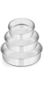 E-far 6 Inch Cake Pan Set of 3, Stainless Steel Round Smash Cake Baking Pans Tins, Non-Toxic & Healthy, Mirror Finish & Dishwasher Safe
